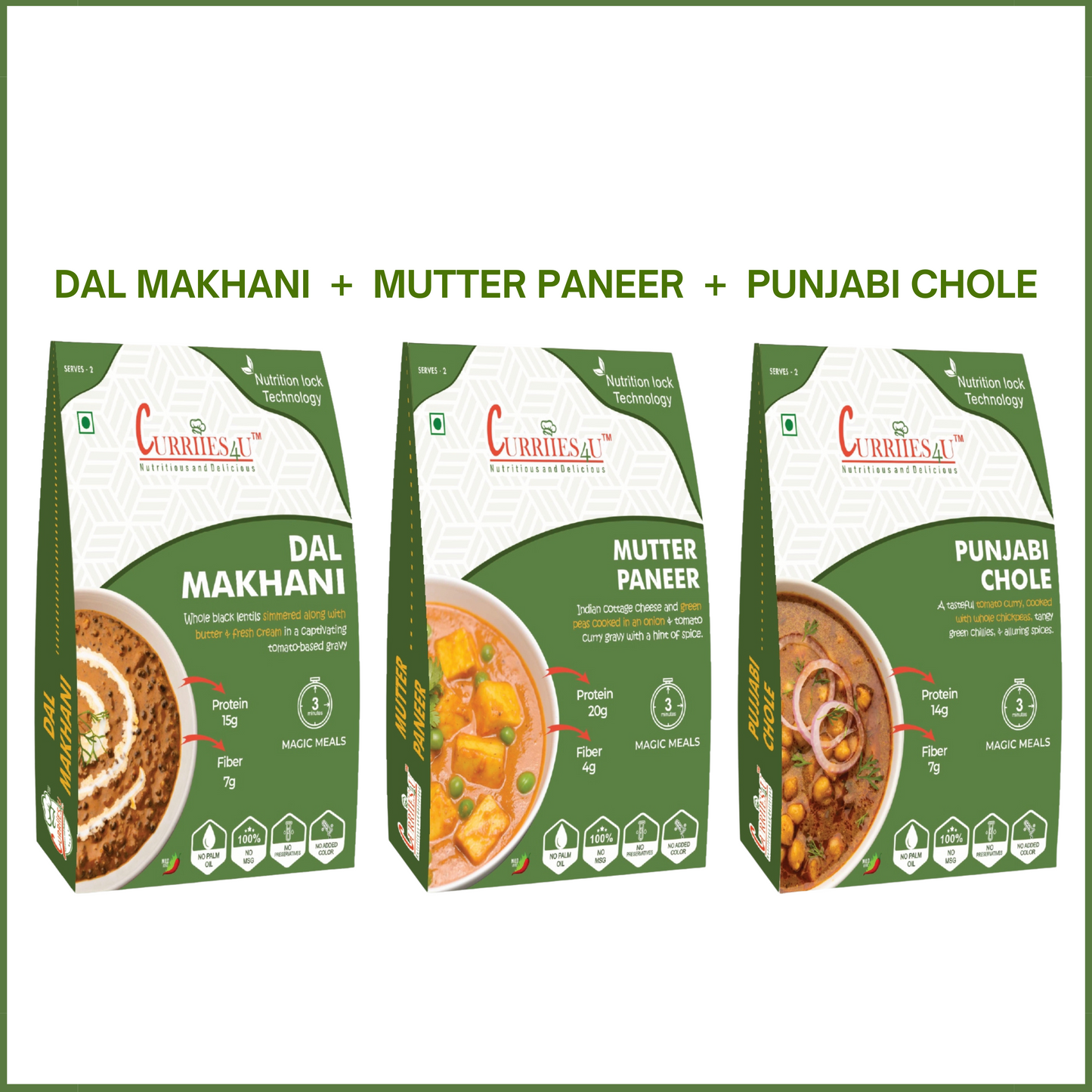 Dal Makhani, Mutter Paneer & Punjabi Chole – Pack of 3 | Ready-to-Eat Indian Meal Combo