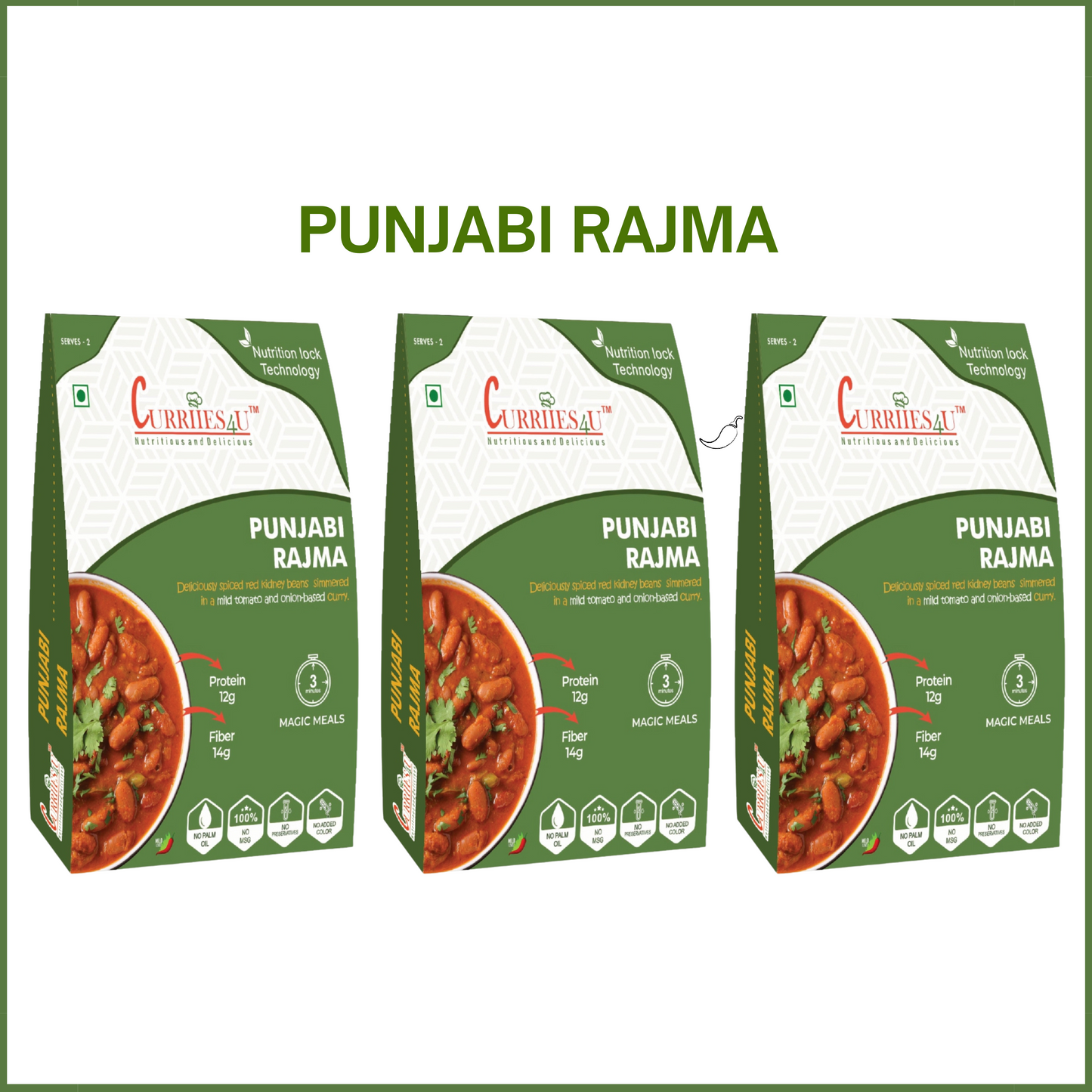 Punjabi Rajma Pack of 3 - Ready-to-Eat, Preservative-Free, Authentic North Indian Meal