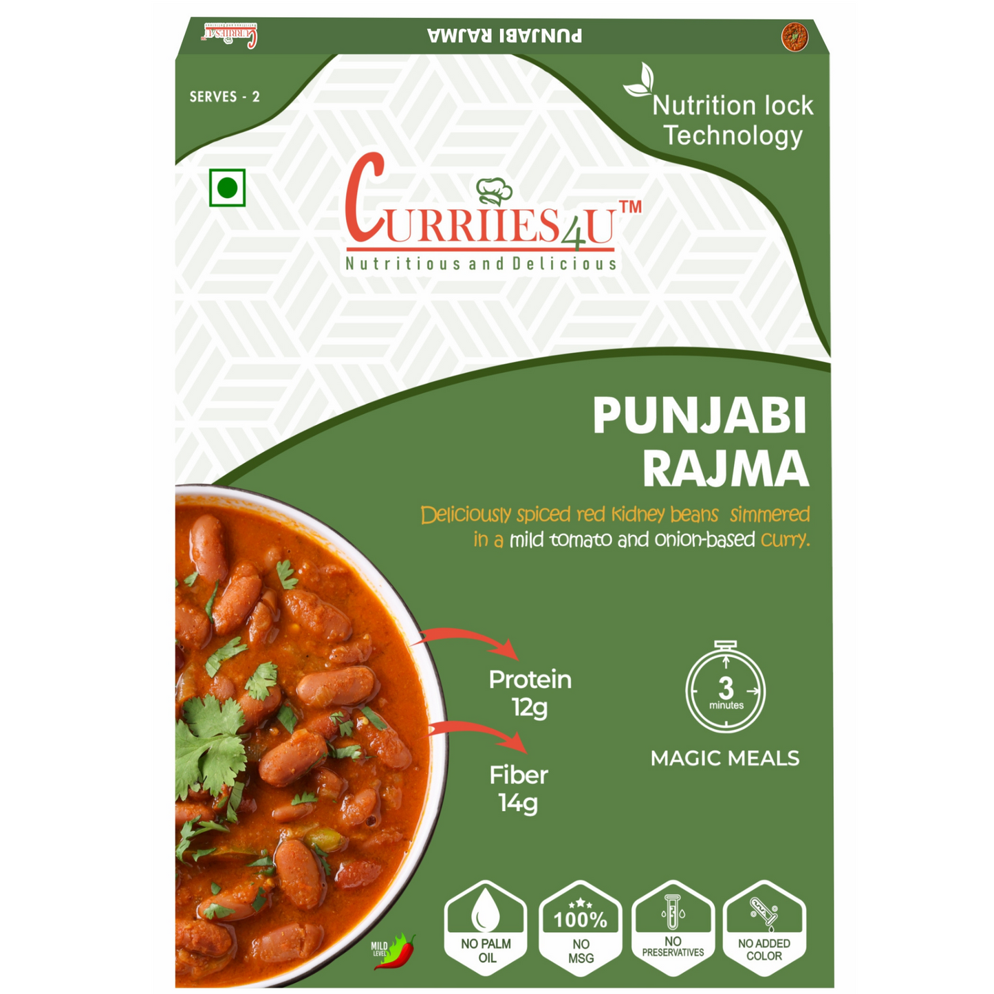 Punjabi Rajma – Authentic North Indian kidney bean curry in a rich, spiced tomato gravy. 100% preservative-free, MSG-free, and ready to eat in just 3 minutes. A healthy, protein-packed meal for busy lifestyles!