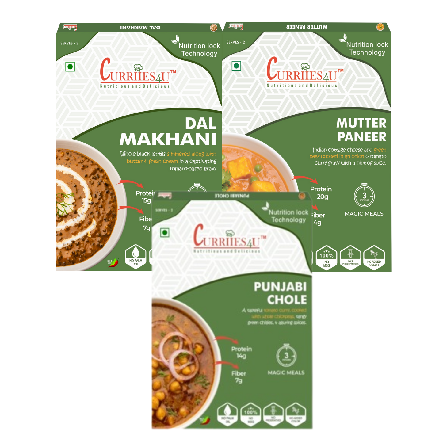 Dal Makhani, Mutter Paneer & Punjabi Chole – Pack of 3 | Ready-to-Eat Indian Meal Combo