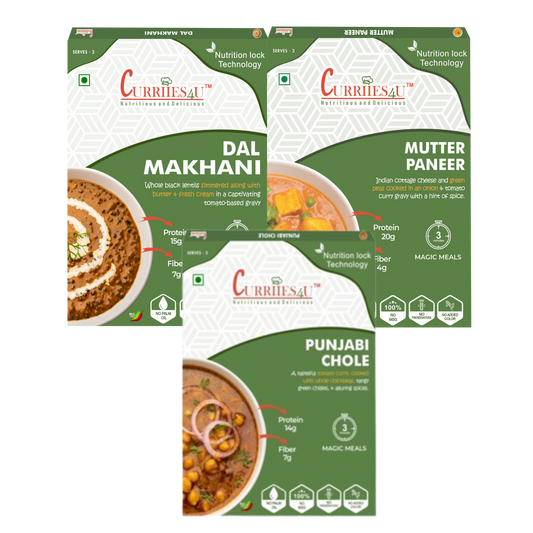 Dal Makhani, Mutter Paneer & Punjabi Chole – Pack of 3 | Ready-to-Eat Indian Meal Combo