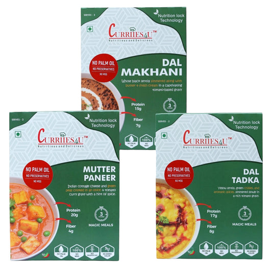 Curriies4u Ready-to-Eat Dal Tadka+Dal Makhani+Mutter Paneer