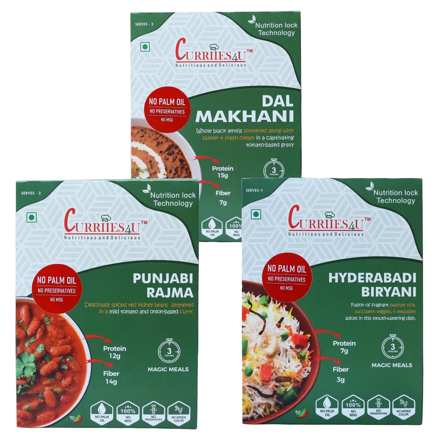 Curriies4u Punjabi Rajma + Dal Makhani + Hyderabadi Biryani
