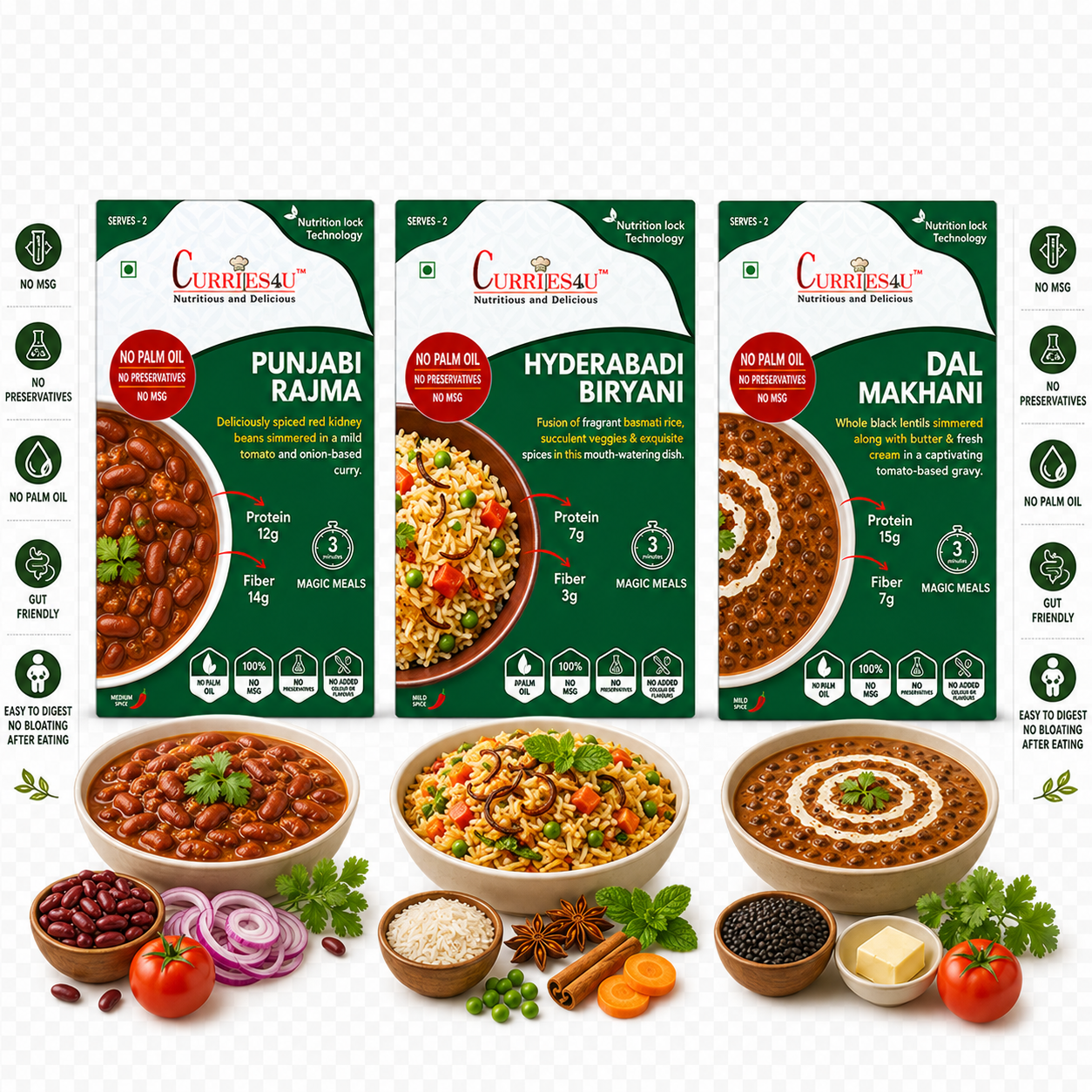 Curriies4u Punjabi Rajma + Dal Makhani + Hyderabadi Biryani