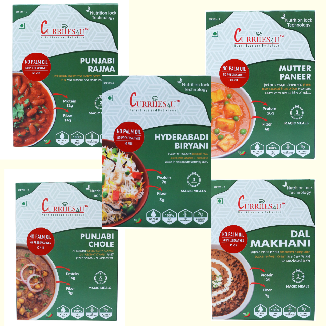 Dal Makhani, Punjabi Chole, Punjabi Rajma, Mutter Paneer & Hyderabadi Biryani