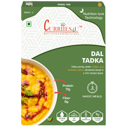 Dal Tadka – Flavorful yellow lentils tempered with aromatic spices. 100% preservative-free, MSG-free, and ready-to-eat in just 3 minutes. A healthy and delicious Indian meal!





