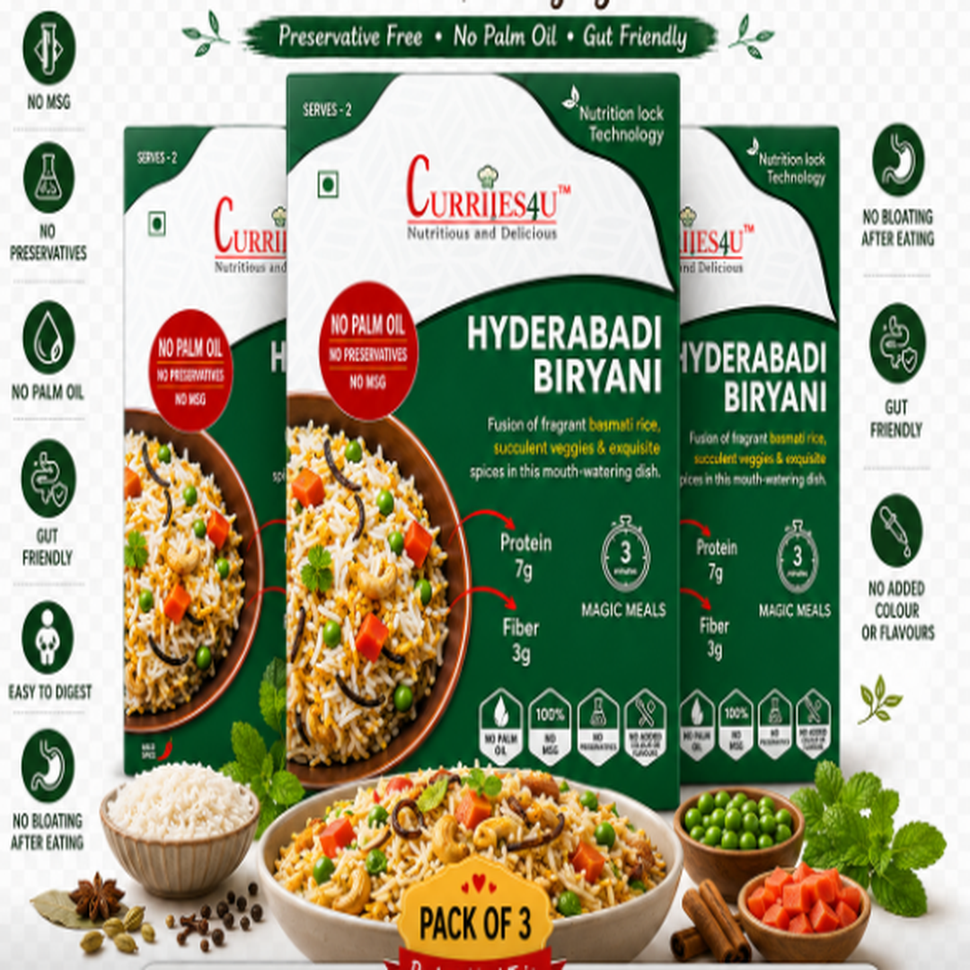 Curriies4u Ready-to-Eat Hyderabadi Veg Biryani- Pack of 3