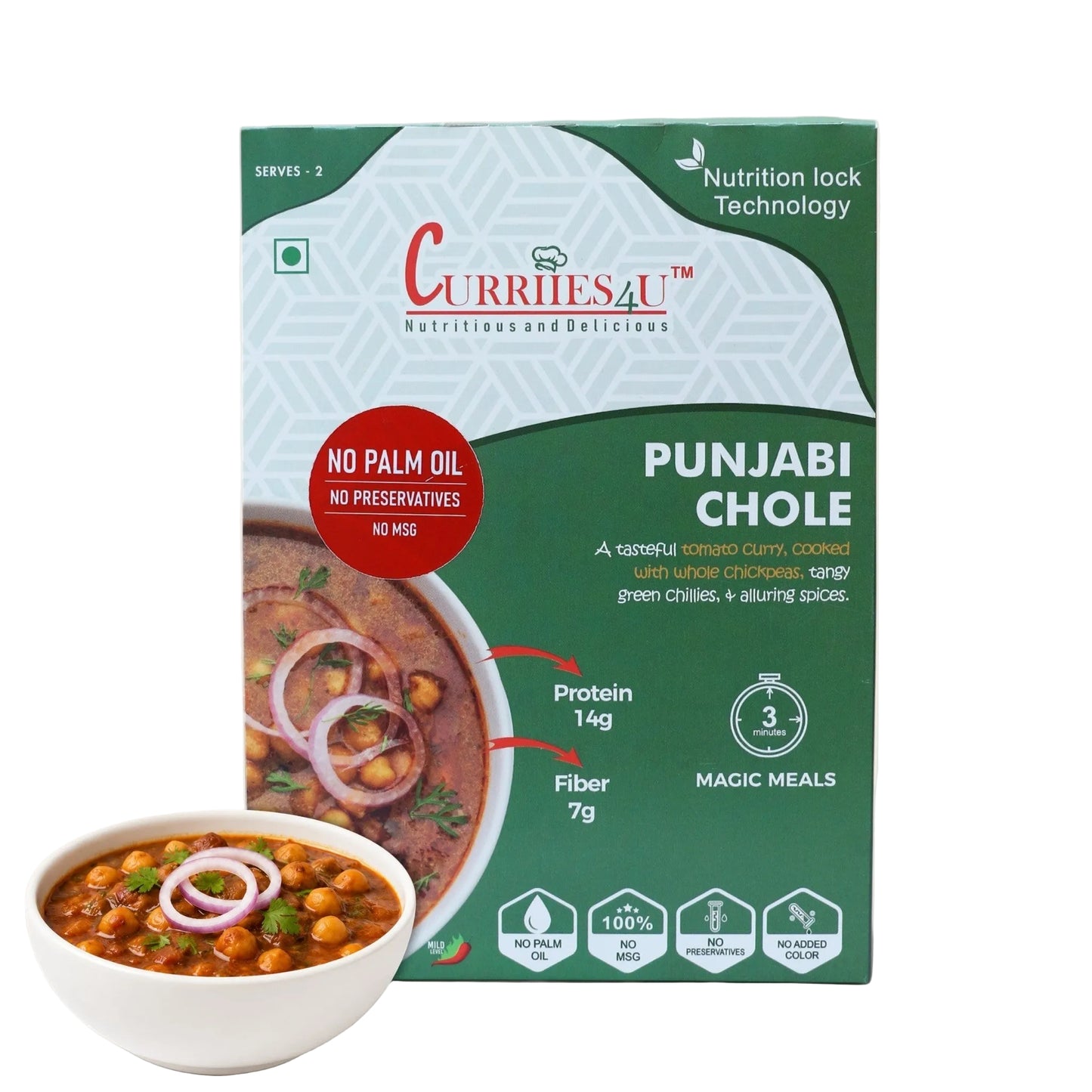 Curriies4U Punjabi Chole Ready to Eat Meal Pack 300g – No Preservatives, No MSG, No Palm Oil, High Protein Chickpea Curry, Healthy Indian Instant Meal, Travel Friendly, Authentic Punjabi Chana Masala, Serves 2