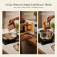 Curriies4u ready-to-eat meal pouch being prepared by pan heating, microwaving, and boiling water methods.