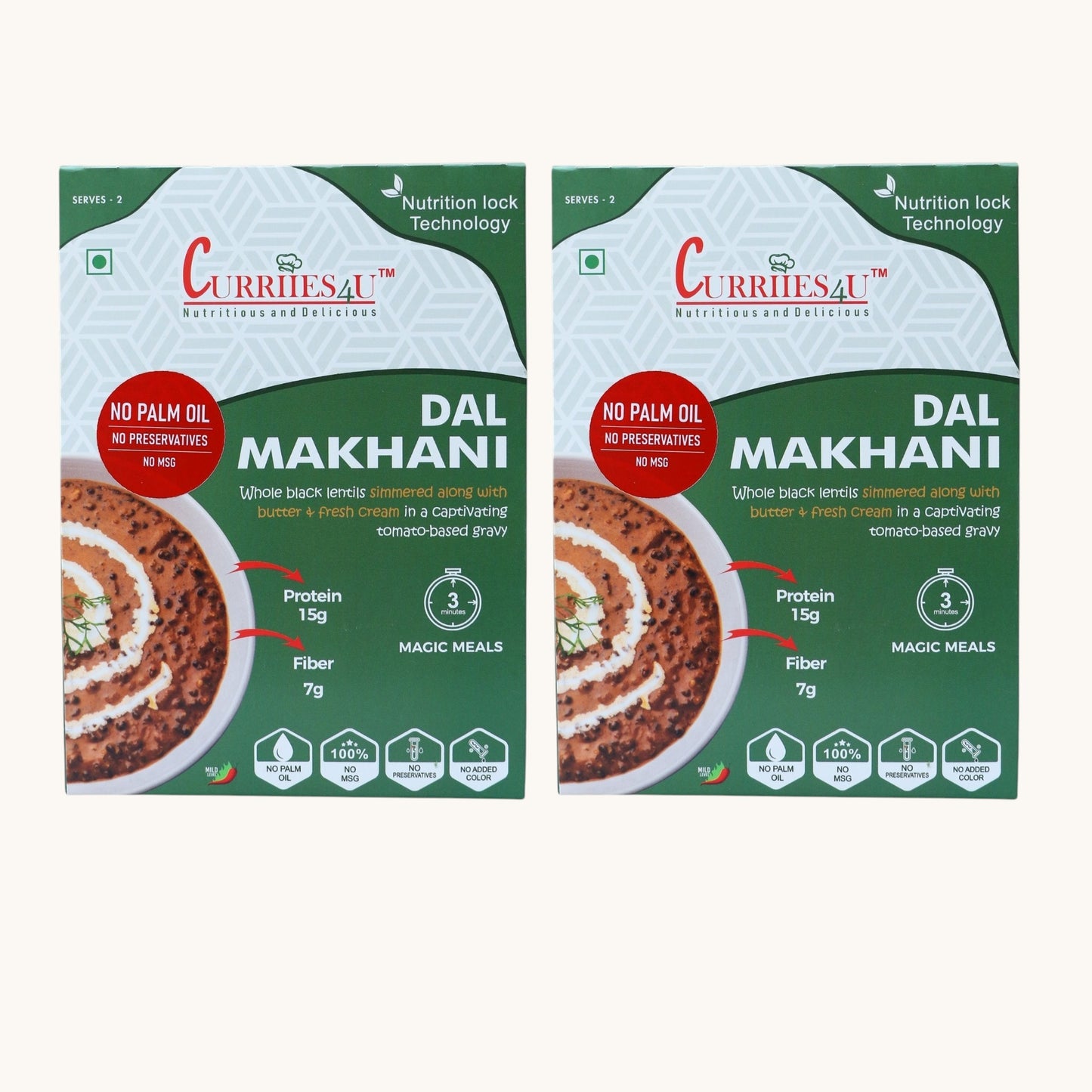 Two packages of Currihesa Dal Makhani on a white background

