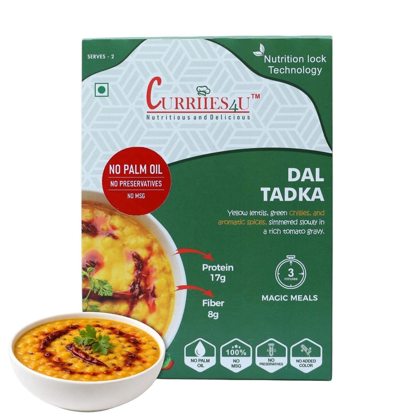 Curriies4U Dal Tadka Ready to Eat Meal 300g – Authentic Indian Yellow Lentil Curry, High Protein Dal, No Preservatives, No MSG, No Palm Oil, Healthy Instant Indian Food, Vegetarian Ready Meal, Travel Friendly, Serves 2