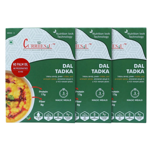 Curriies4U Dal Tadka Ready to Eat Meal Pack of 3 – Authentic Indian Yellow Lentil Curry, High Protein Vegetarian Food, No Preservatives, No MSG, No Palm Oil, Instant Ready-to-Eat Indian Meal Combo Pack
