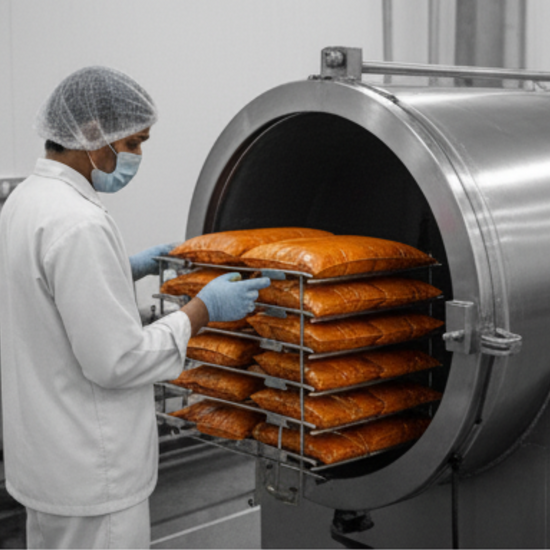Sterilization process of our food packets to provide you best taste curriies4u.