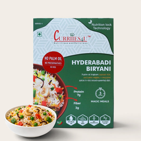 Curriies4U Hyderabadi Veg Biryani Ready to Eat Meal 300g – Authentic Hyderabadi Vegetable Biryani, Basmati Rice with Vegetables and Aromatic Spices, No Preservatives, No MSG, No Palm Oil, Instant Indian Meal, Healthy Vegetarian Food
