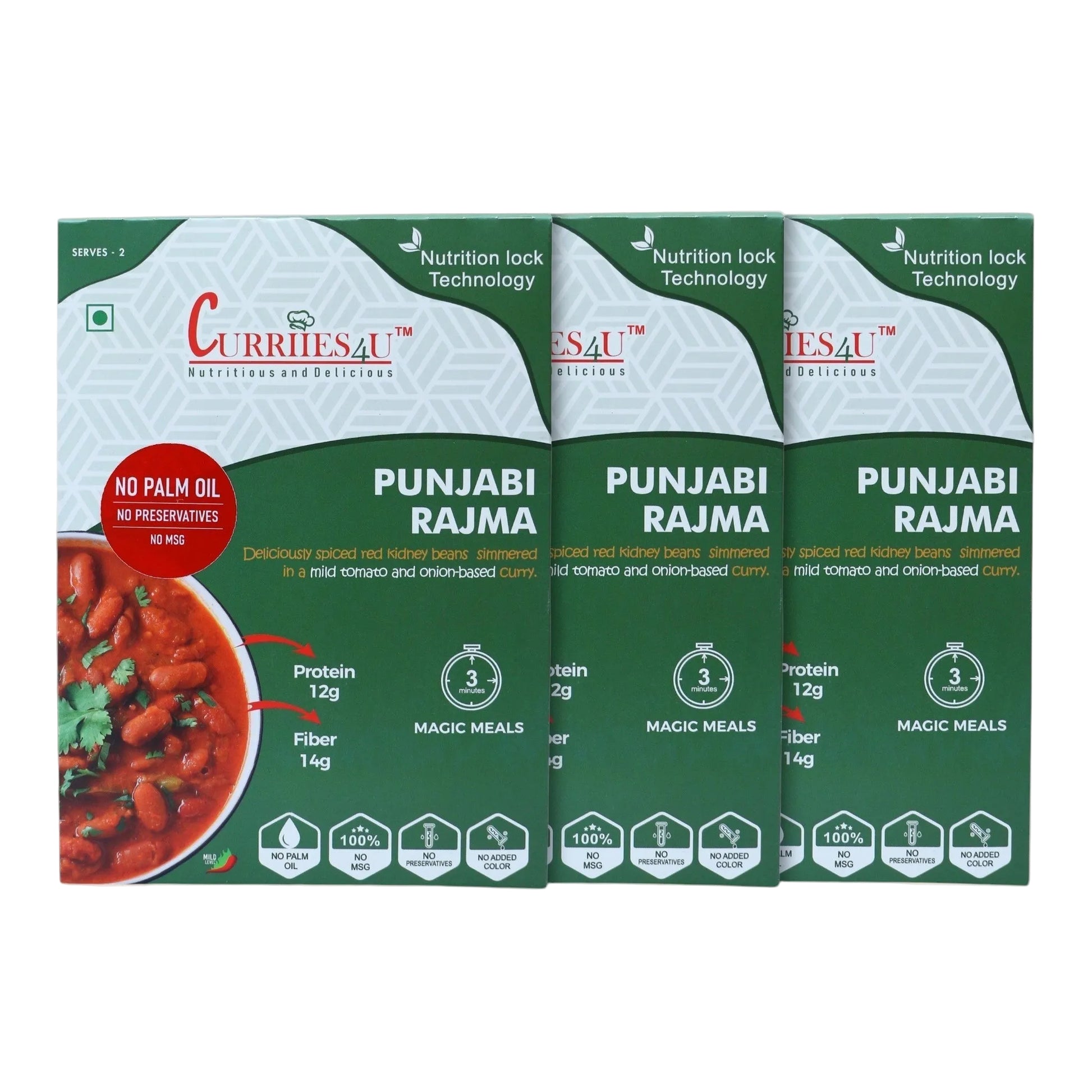 Curriies4U Punjabi Rajma Ready to Eat Meal Pack of 3 – Authentic Rajma Masala, Red Kidney Bean Curry, High Protein Vegetarian Indian Food, No Preservatives, No MSG, No Palm Oil, Healthy Ready-to-Eat Meal Combo Pack
